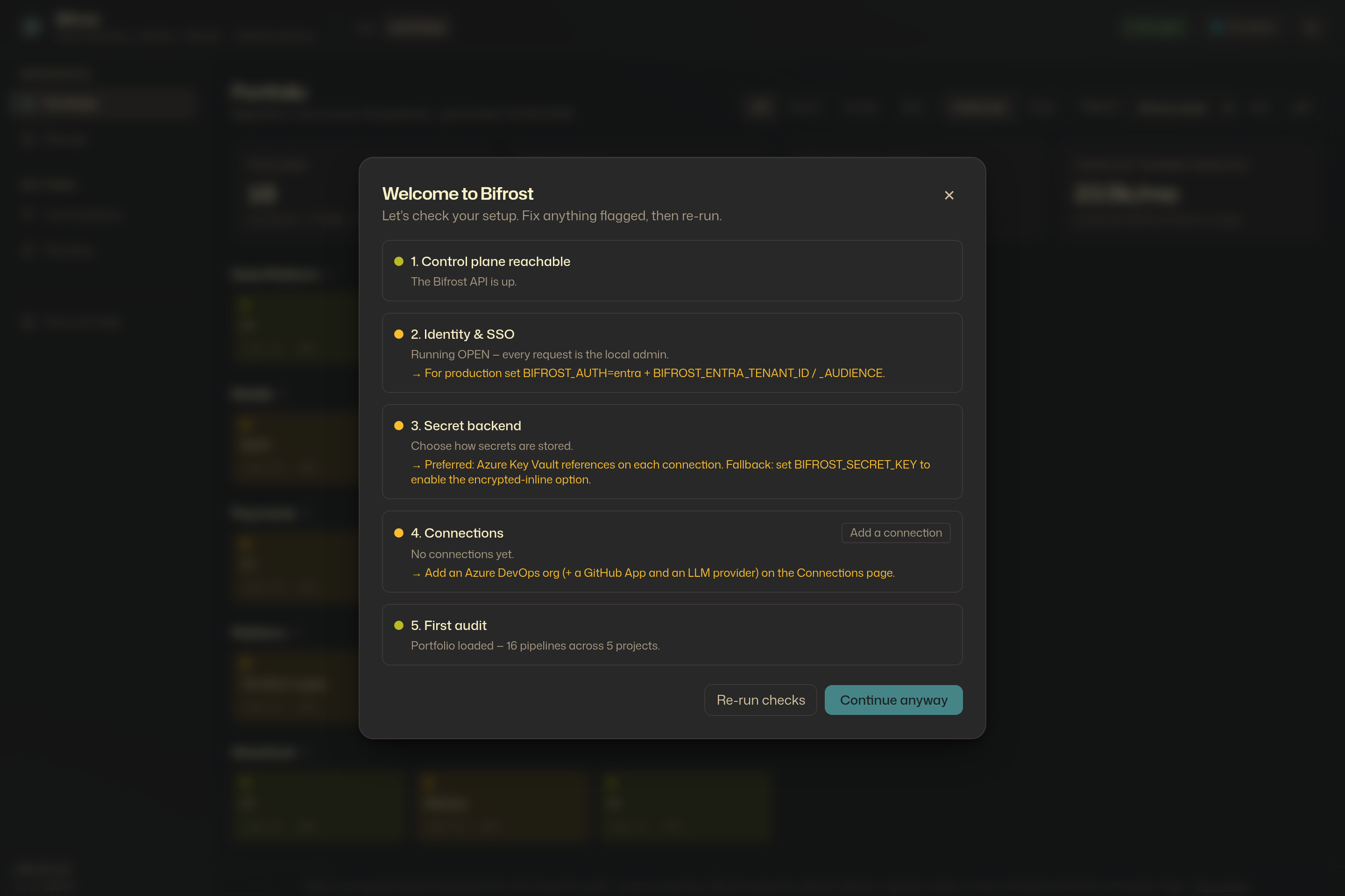 Onboarding wizard — a first-run setup checklist
