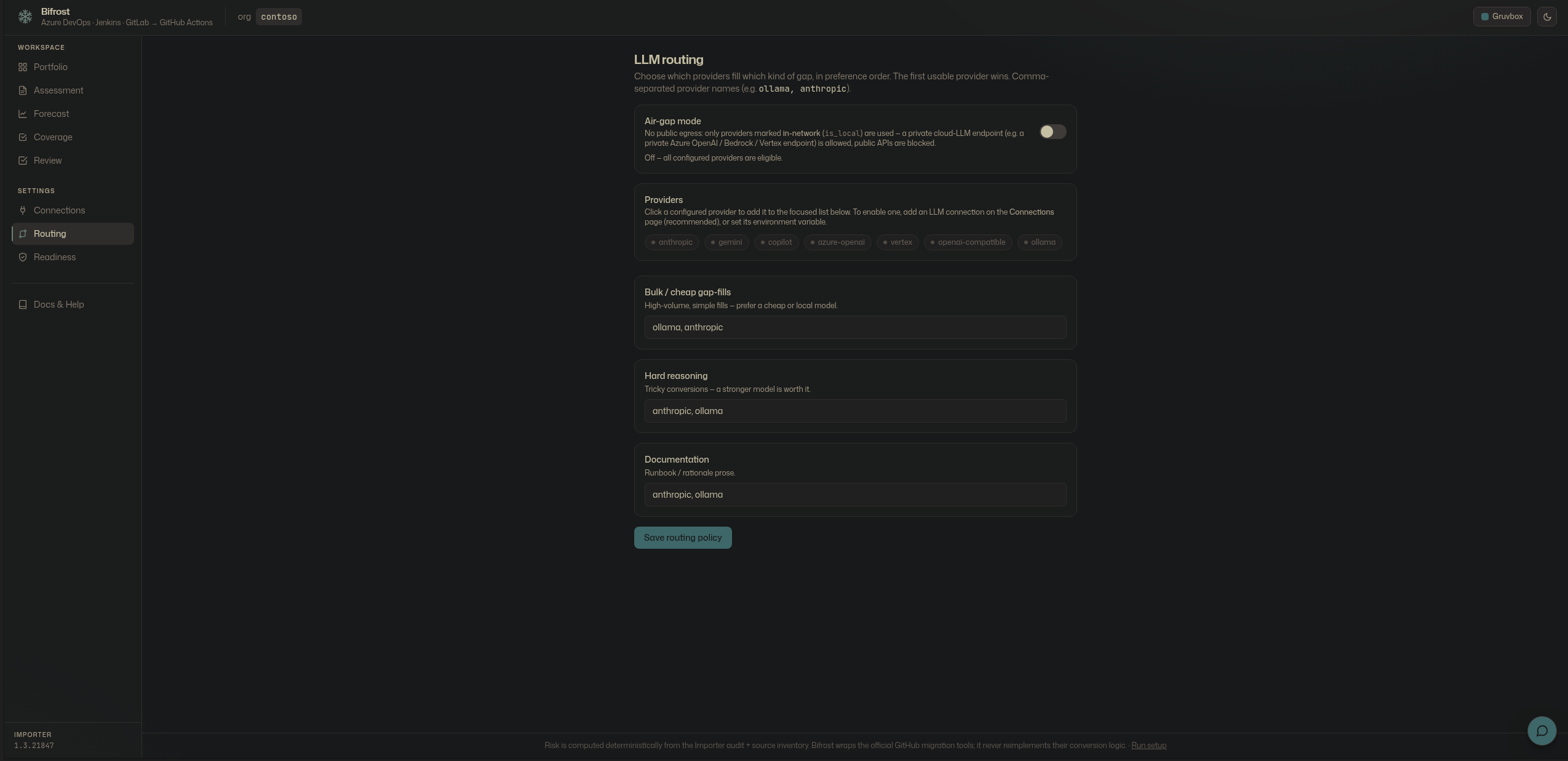 LLM routing policy and the air-gap toggle